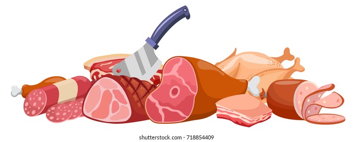 Meat banner vector Fresh meat banner isolated in white. Meat set