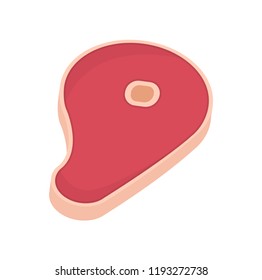 Meat for barbeque fresh steak isolated icon in cartoon style. Piece of red flesh with tendons and bone in center, raw product for cooking on fire