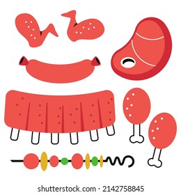 Meat for barbeque vector simple illustration isolated on a white background.