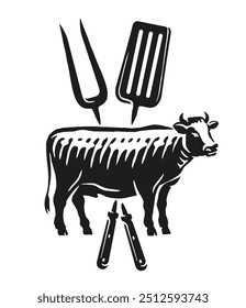 Meat bbq restaurant logo. Barbecue and grill food label, emblem and badge, vector illustration