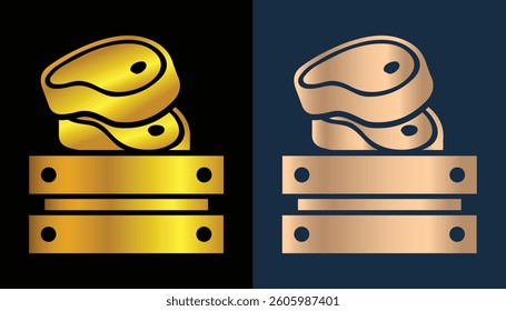 meat in a beautiful and attractive gold box with a black background for the logo of a market shop