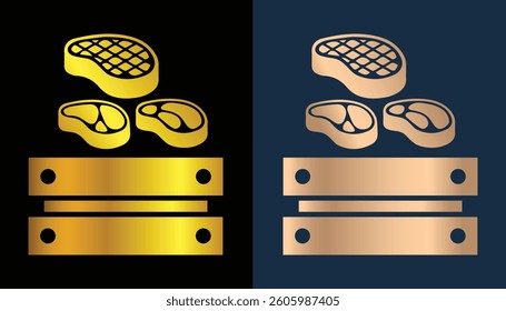 meat in a beautiful and attractive gold box with a black background for the logo of a market shop