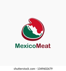 Meat beef with mexico flag map texture logo icon vector template on white background