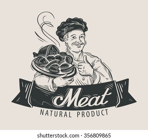 meat, beef, sausage vector logo design template. BBQ, barbecue, food or restaurant icon