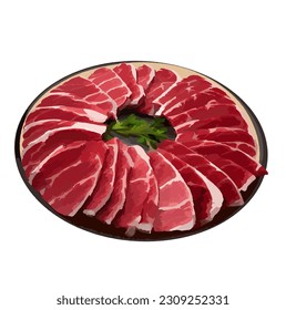 Meat, Beef, wooden cutting board, rosemary leaves, Shabu, Grilled, Hotpot, BBQ, steak, grill, pork, burger, Steakhouse, Farm-fresh, sliced beef, food, food draw, Pho, Nabe, noodle, dinner