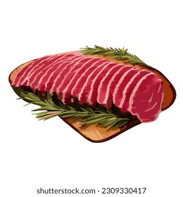 Meat, Beef, wooden cutting board, rosemary leaves, Shabu, Grilled, Hotpot, BBQ, steak, grill, pork, burger, Steak house, Farm-fresh, sliced beef, food, food draw, Pho, Nabe, noodle, dinner, lamb, cook