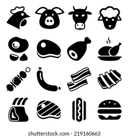 meat black icon set isolated, for restaurant and commerce