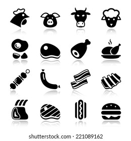 meat black icon set isolated, for restaurant and commerce