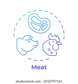 Ícone de conceito de gradiente de azul-carne. Pecuária, horticultura. Frangos de aves. Ilustração de linha de forma redonda. Ideia abstrata. Design gráfico. Fácil de usar em infográfico, apresentação