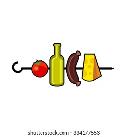 Meat and booze original logo design template for beer house, bar, pub, brewing company, brewery, tavern, taproom, alehouse, dram shop, restaurant, skewer