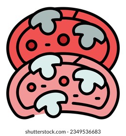 Vector de contorno de icono de bruschetta de carne. Tentempiés. Color del menú