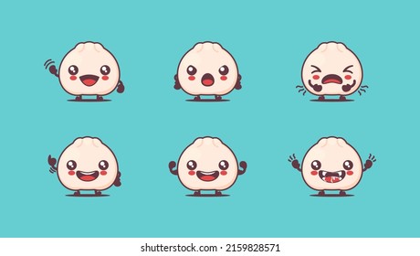 meat bun baozi cartoon. chinese food vector illustration. with different faces and expressions. cute cartoon