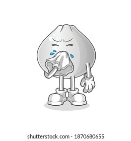 meat bun blowing nose character. cartoon mascot vector