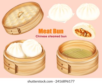 Meat bun Chinese steamed bun bamboo steamer