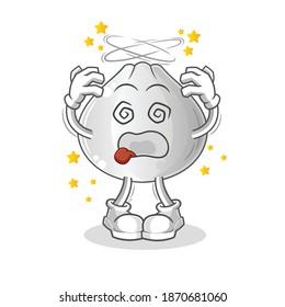 mascota de la cabeza mareada con un bollo de carne. vector de dibujos animados