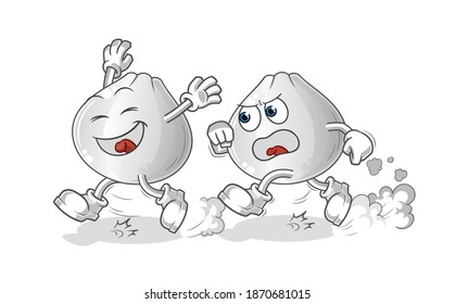 meat bun play chase cartoon. cartoon mascot vector