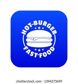 Meat burger icon blue vector isolated on white background