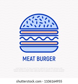 Meat burger thin line icon. Modern vector illustration.