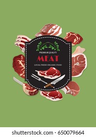 Meat butcher shop background, poster. Template.