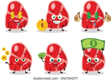 Meat cartoon character with cute emoticon bring money