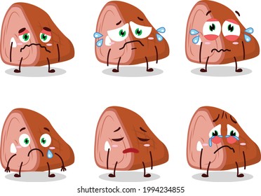 Meat cartoon in character with sad expression. Vector illustration