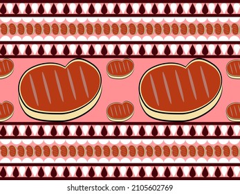 Meat cartoon character seamless pattern on red background
