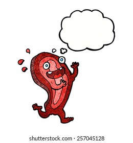personaje de caricatura de carne con burbuja de pensamiento