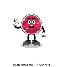 meat cartoon illustration doing stop hand , character design
