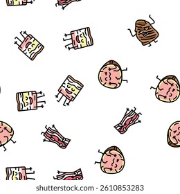 meat character beef food funny vector seamless pattern thin line illustration