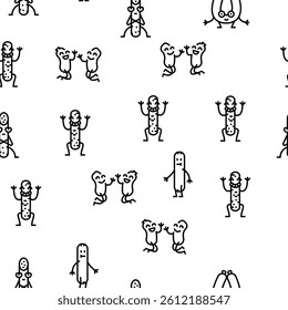 meat character beef food funny vector seamless pattern thin line illustration
