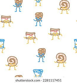 meat character food meal vector seamless pattern thin line illustration