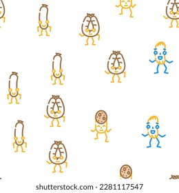 meat character food meal vector seamless pattern thin line illustration