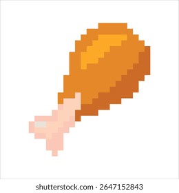 Vlees. Kippentrommel. Vlees Spel elementen. Retro 8 bit iconen voor old school platformer video game. Pixel art. Vector illustratie geïsoleerd op een witte achtergrond.