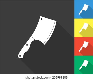 meat chopper icon - gray and colored (blue, yellow, red, green) vector illustration with long shadow