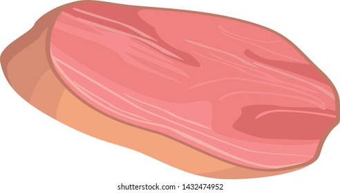 Meat chunk on the bone. Steak isolated on white background. Slice of pork. Colored image with contour. Vector illustration. Icon, emblem, logo element