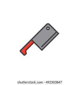 Meat Cleaver, Butcher Knife Line Icon, Filled Outline Vector Sign, Linear Colorful Pictogram Isolated On White. Logo Illustration