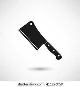 Meat cleaver knife - black vector  icon with shadow