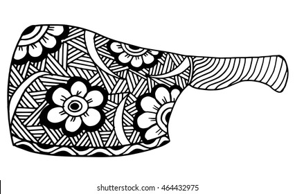 Meat cleaver knife. Doodle style illustration, hand drawing