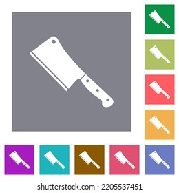 Meat cleaver knife flat icons on simple color square backgrounds