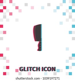 Meat cleaver knife  glitch effect vector icon.