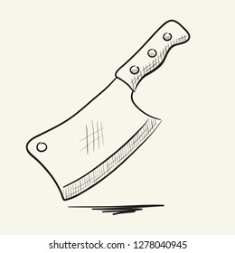 Meat cleaver knife. Hand drawn vector illustration