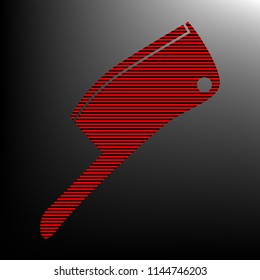 Meat cleaver knife icon. Vector. Striped red and black icon at gradient blackish background. Zebra.