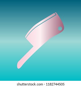 Meat cleaver knife icon. Vector. Pink bronze gradient icon at turquoise gradient background.
