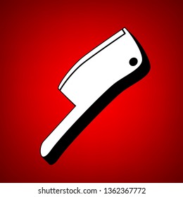 Meat cleaver knife icon. Vector. Perspective view of white icon with black outline at reddish background.