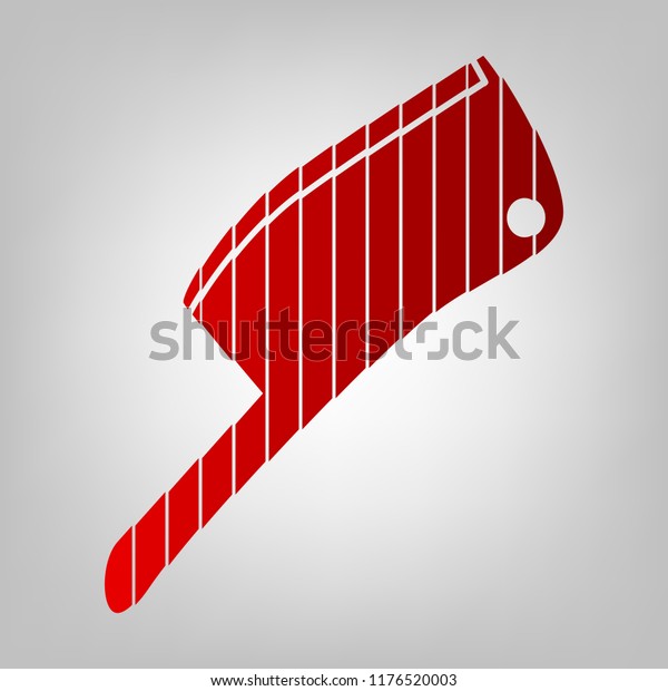 Meat cleaver knife icon. Vector. Vertically\
divided icon with colors from reddish gradient in gray background\
with light in center.