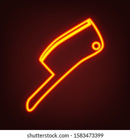 Meat cleaver knife icon. Yellow, orange, red neon icon at dark reddish background. Illumination. Illustration.