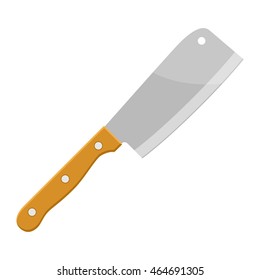 Meat cleaver knife steel kitchenware silver cooking equipment in flat style. Kitchen knife cleaver cutter with handle sharp blade cook isolated on white background