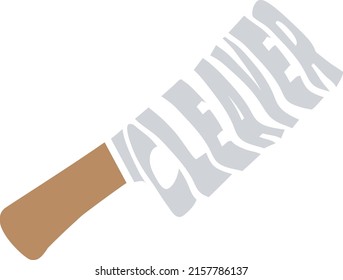 Meat cleaver knife vector icon. Butcher cleaver with wooden handle. Lettering, typography, calligraphy.