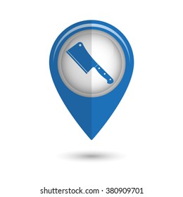 Meat cleaver knife - vector icon;  blue map pointer