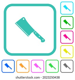 Cuchillo del limpiador de carne íconos planos de colores vivos en bordes curvados sobre fondo blanco
